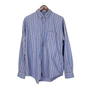 Lands’ End Vintage Men’s Retro Preppy Striped Button Down Cotton Dress Shirt